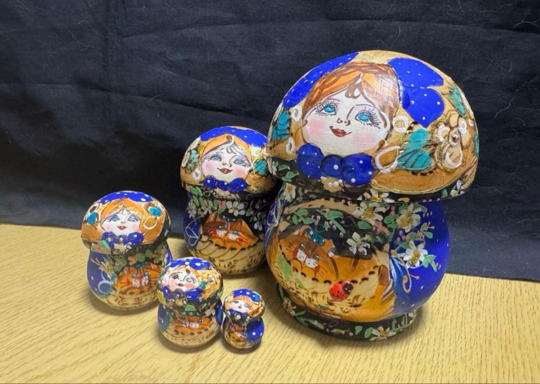 セール❗️ロシア　イリーナ・ママエヴァ作品　キノコ型マトリョーシカ5組