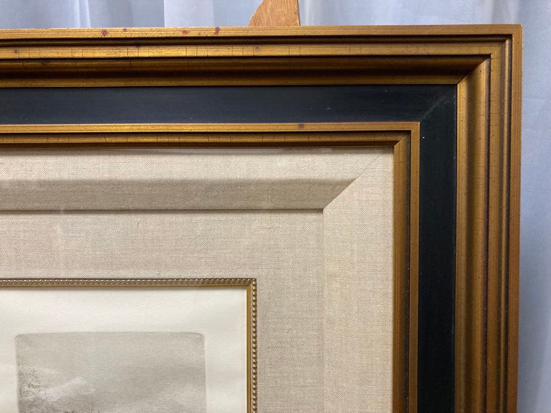 銅版画・エッチング【レンブラント】 「牛のいる風景」黄袋付き・豪華額装