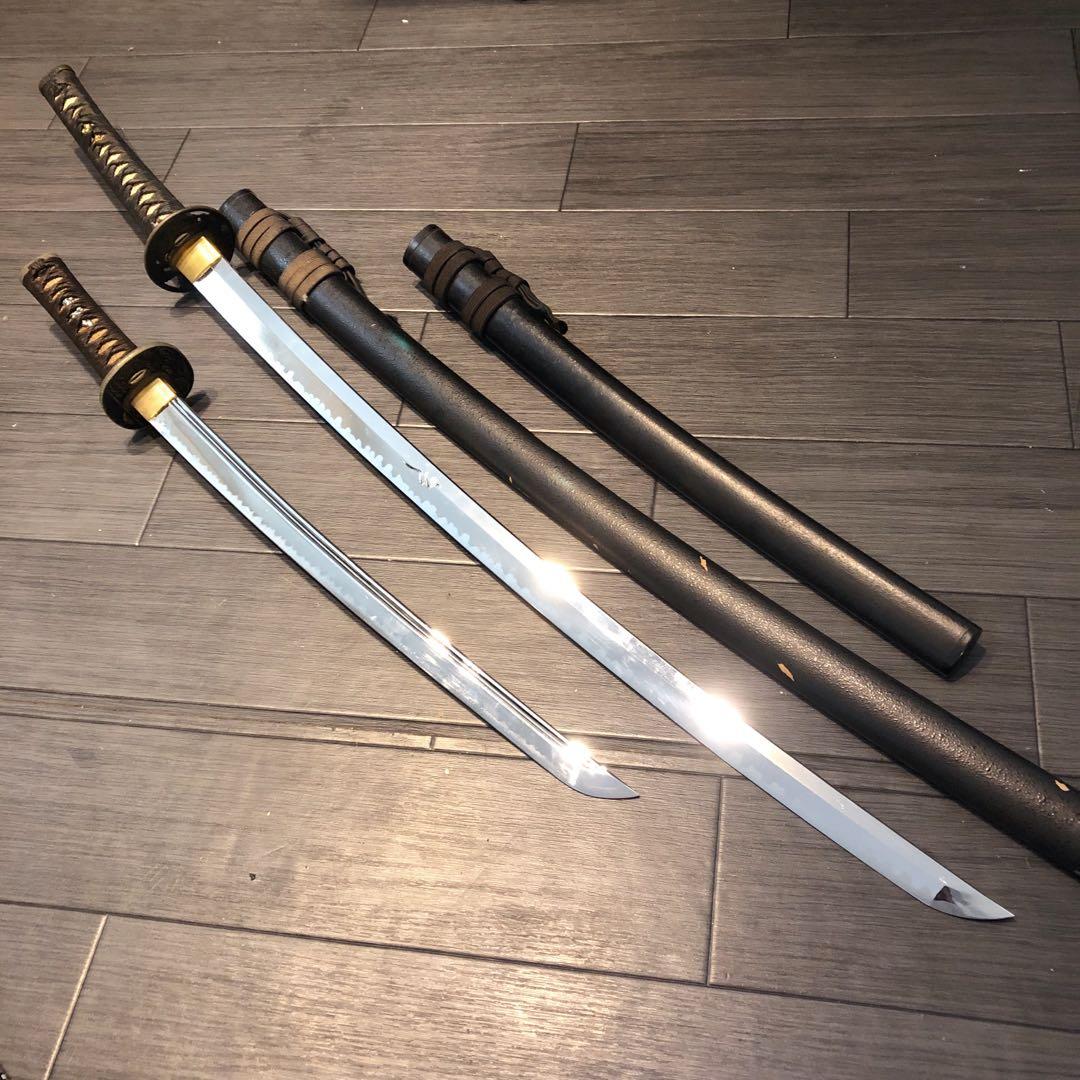 本格模造刀　龍梵字刻印　居合刀　 美術刀剣　太刀　脇差　大小セット　緑拵え