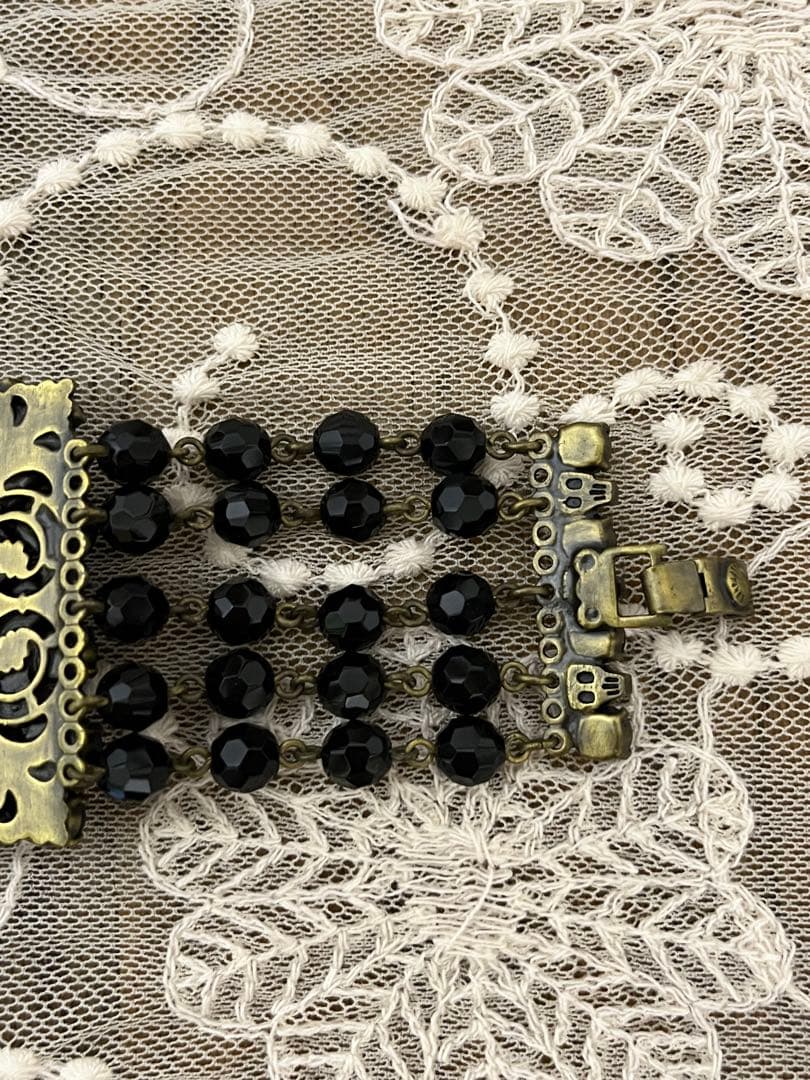 ヴィンテージ　スカル　黒ビーズ5連ブレスレット　ゴージャス 一点物