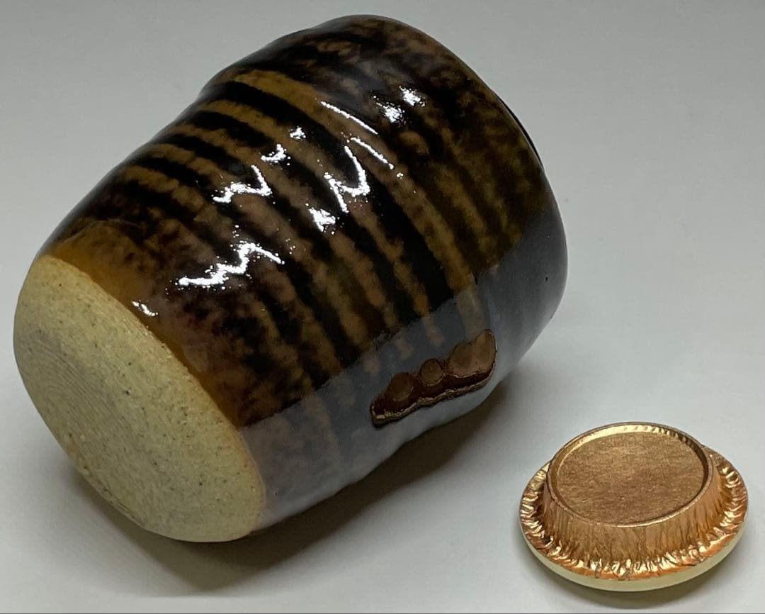 膳所焼　淡海ぜぜ　陽炎園　肩衝茶入 茶道具　仕覆　共箱(四方桟盛蓋) 　V11