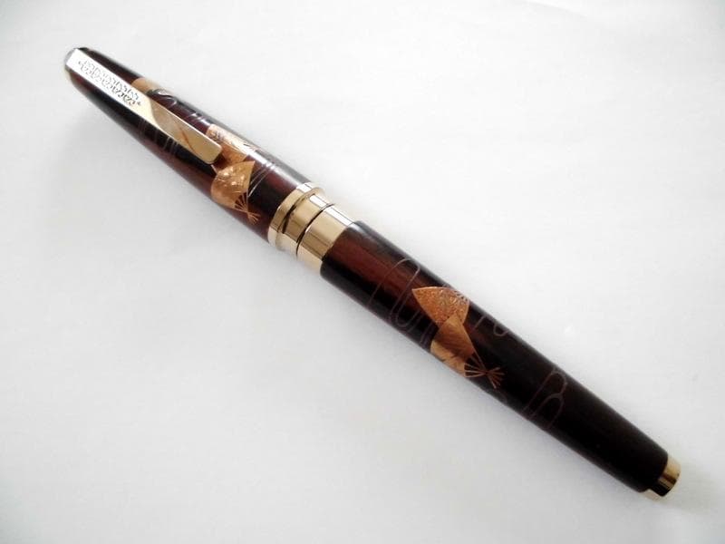 希少★セーラー SAILOR 万年筆 蒔絵 木軸縞黒檀 扇 18K アンティーク