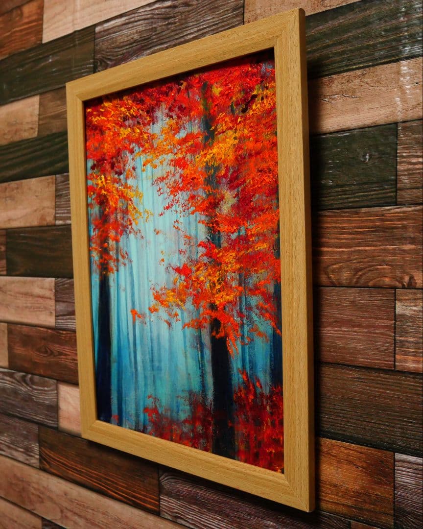 油絵 絵画 【夜の紅葉】