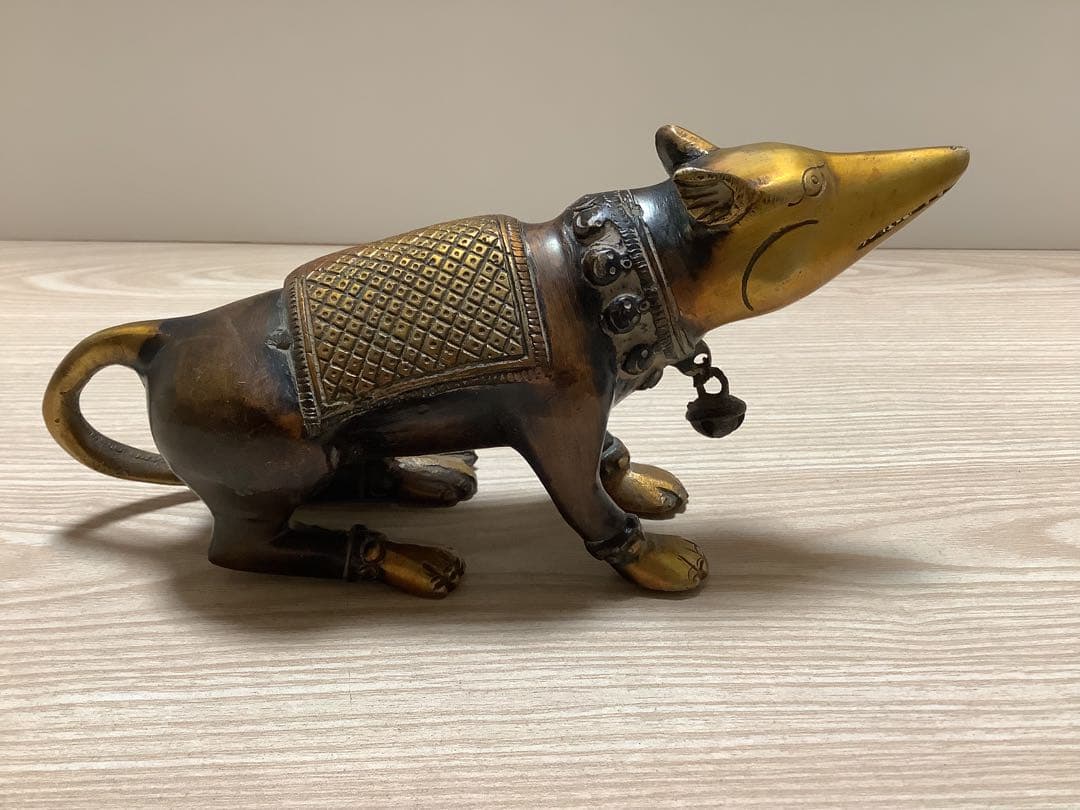 《 チベット密教　ヒンドゥー教　新品 》 マウス　幸運の使い　真鍮　約1420g