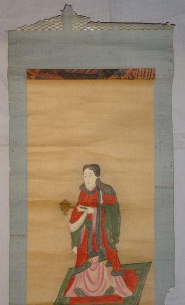 稀少 アンティーク 神社 聖徳太子 紙本 肉筆 掛軸 神道 絵画 日本画 古美術