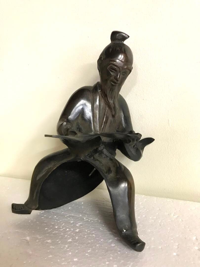 銅製:琴高仙人(鯉仙人)置物