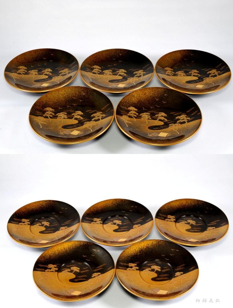 堂畑勝峯 輪島塗 塩釜蒔絵 茶托・銘々皿 五 共箱