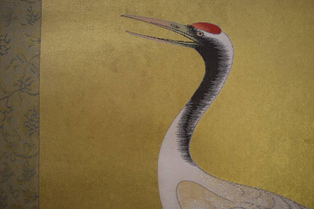 不詳/螺鈿/双鶴図/織物/桐共箱太巻二重箱付/布袋屋掛軸HD-918