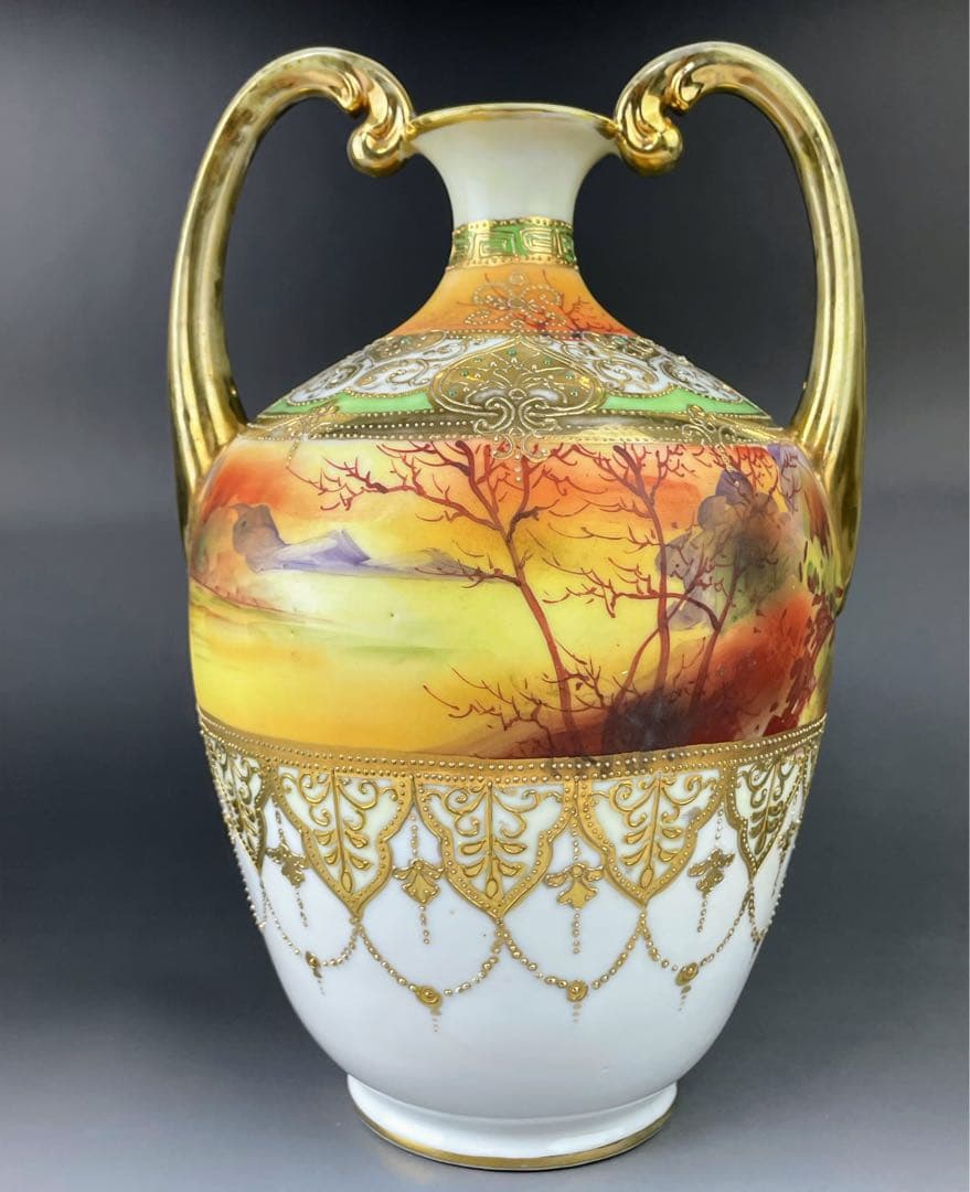 【希少】オールドノリタケ ２６．８㎝ ガレ風夕景紋 アールヌーボー 花瓶