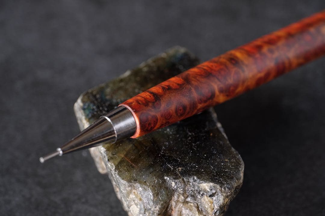 PG5木軸カスタム0174　高村杢工房 製図用シャープペンシル　花梨瘤　紅白