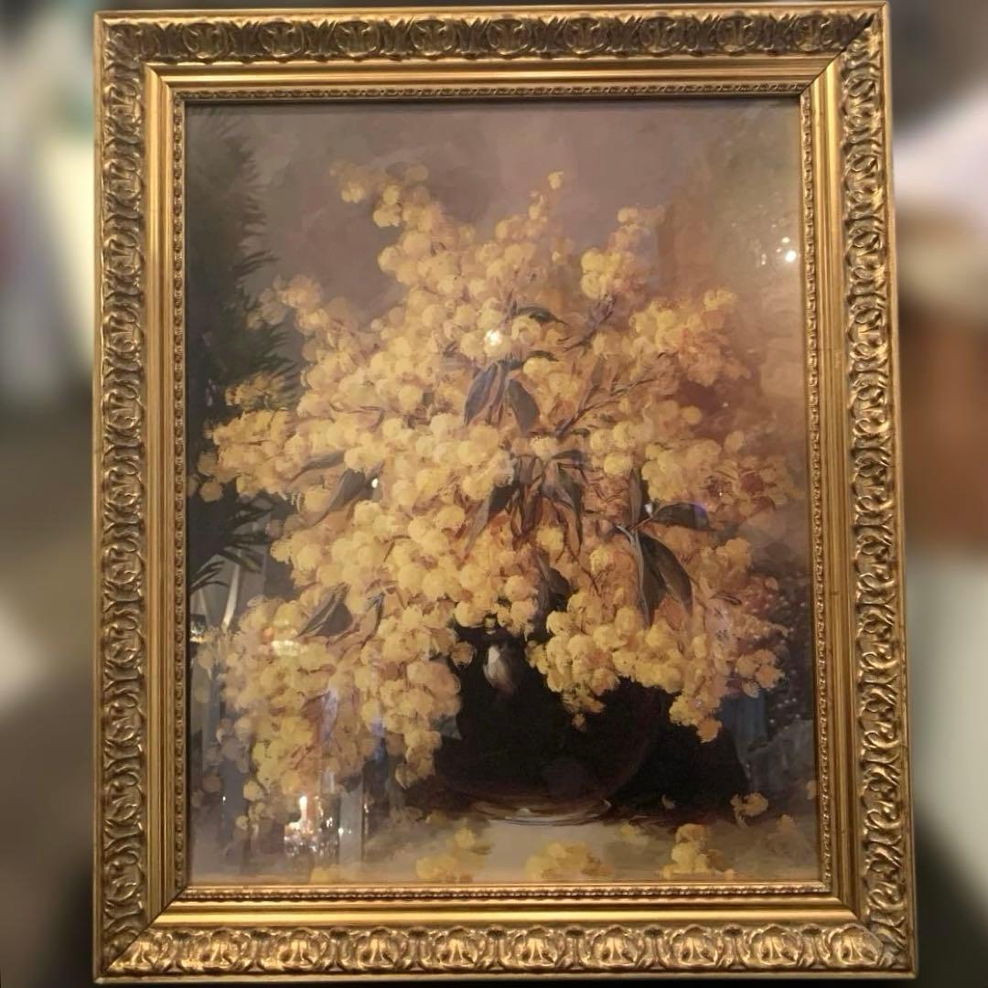 イタリア製 ミモザ 額絵 アート 金枠　BT-491