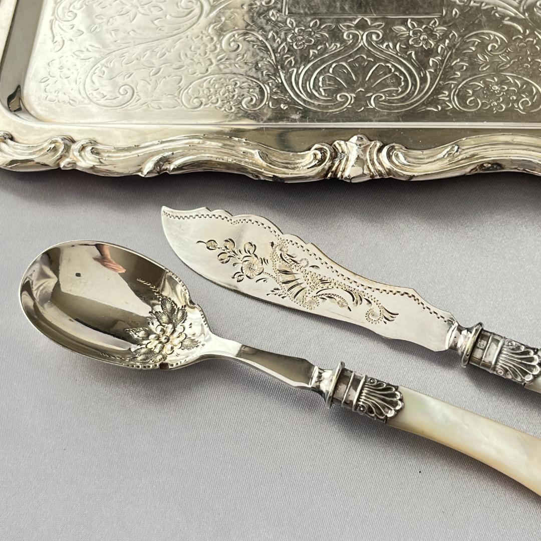 【英国】【白蝶貝】ブレッグファストセット バターナイフ / プレザーブスプーン