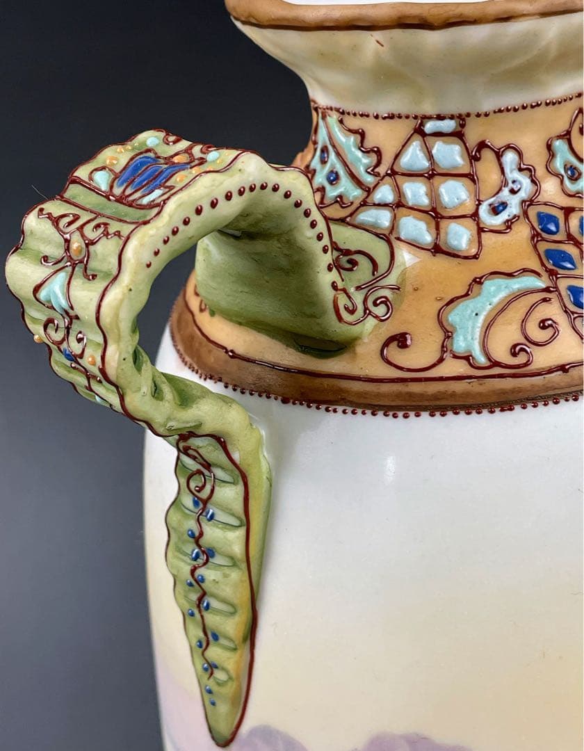 【美品】オールドノリタケ 約２５cm 薔薇紋 エナメル盛り 花瓶 アールヌーボー