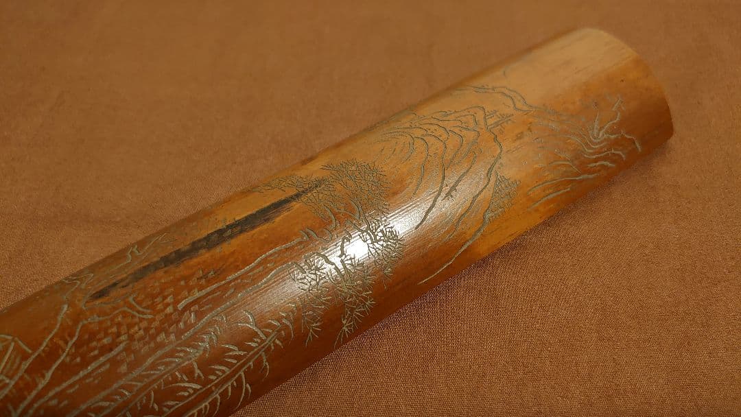 茶合　竹製　古竹　彫刻　茶道具　工芸　在銘　１客