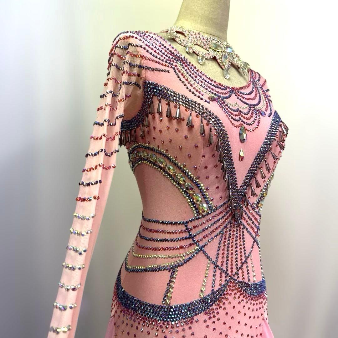 6330★M ピンク 紫 スワロ グラデーション スタンダードドレス 社交ダンス