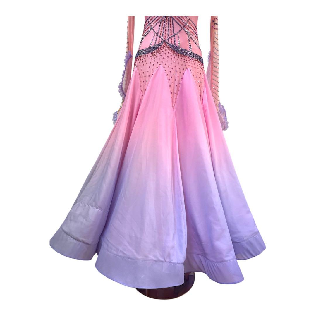 6330★M ピンク 紫 スワロ グラデーション スタンダードドレス 社交ダンス