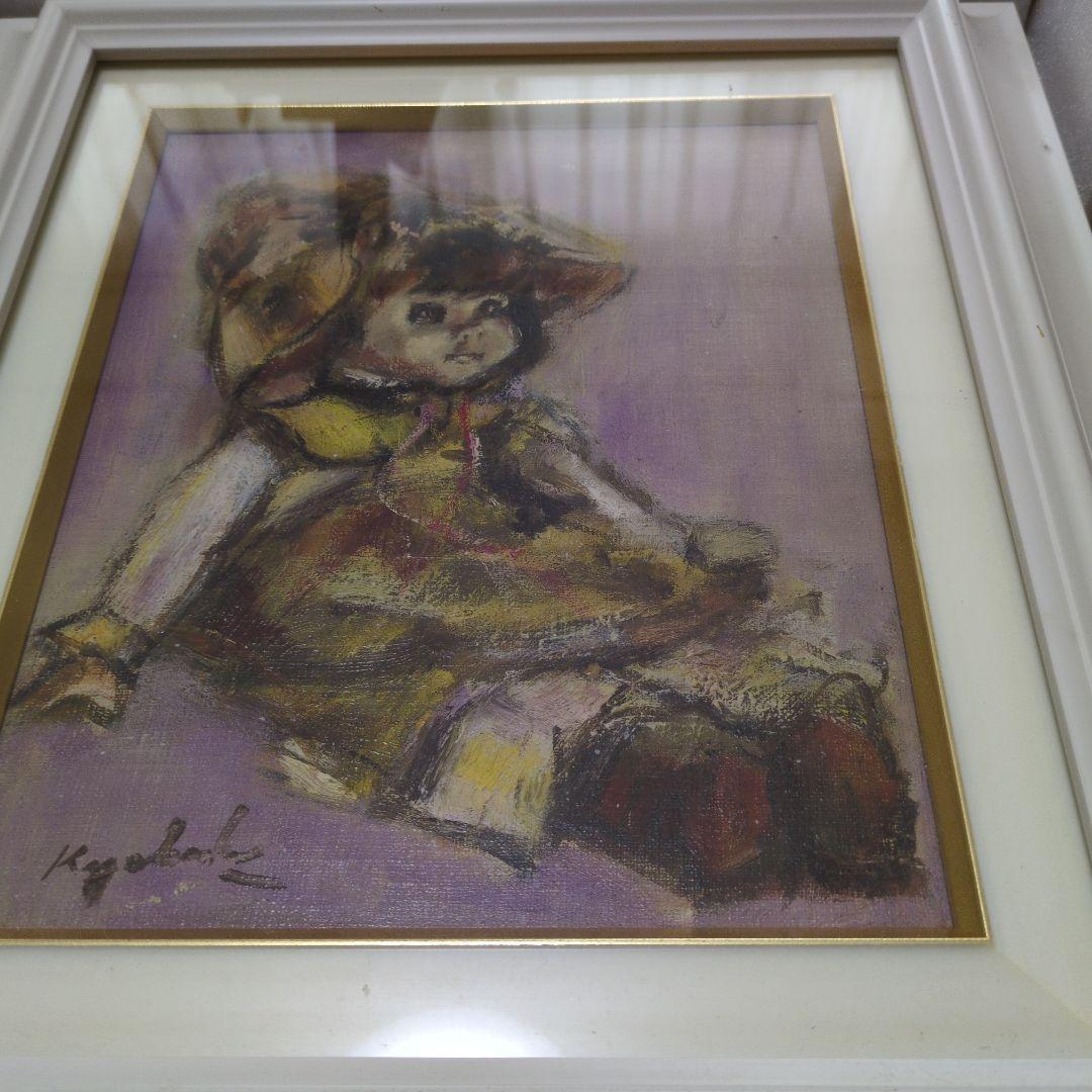 人形の絵画 白フレーム付き