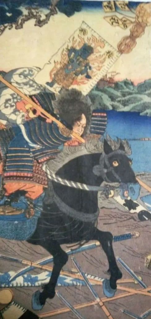 浮世絵、賤ケ峯合戦之圖三枚綴り、一勇斎国芳画(歌川国芳)補修多くジャンク品扱い