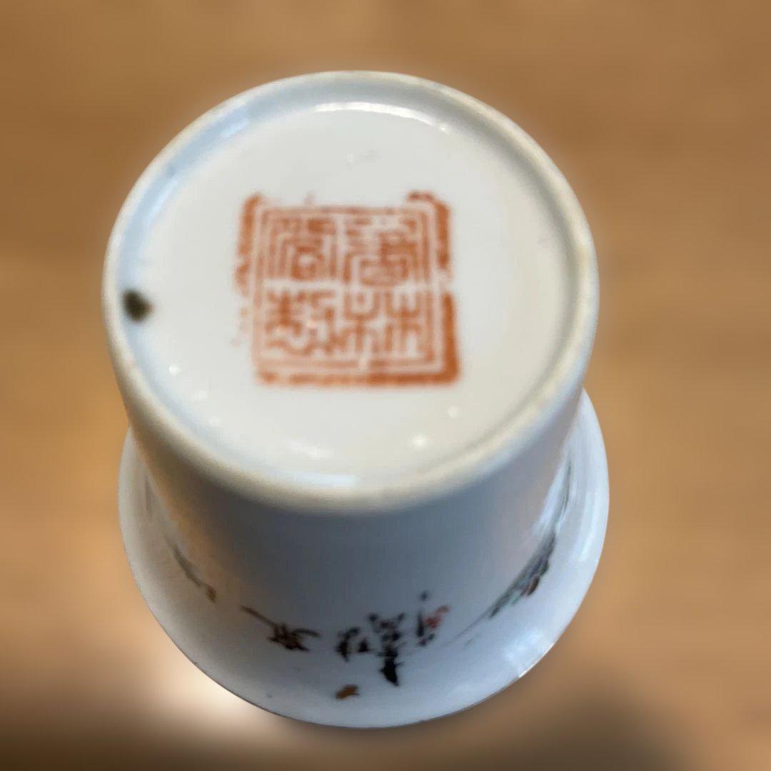 中国民国時代の手描き茶碗 女性と風景の絵柄