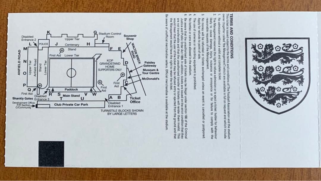 '01/03/24イングランドvsフィンランド'02WC欧州予選チケット半券