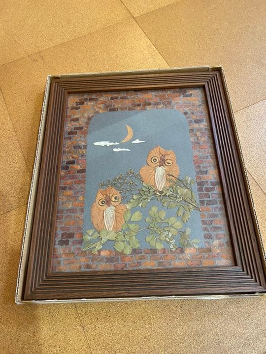 ふくろう　フクロウ　梟　押花　押し花　切り絵　アップリケ