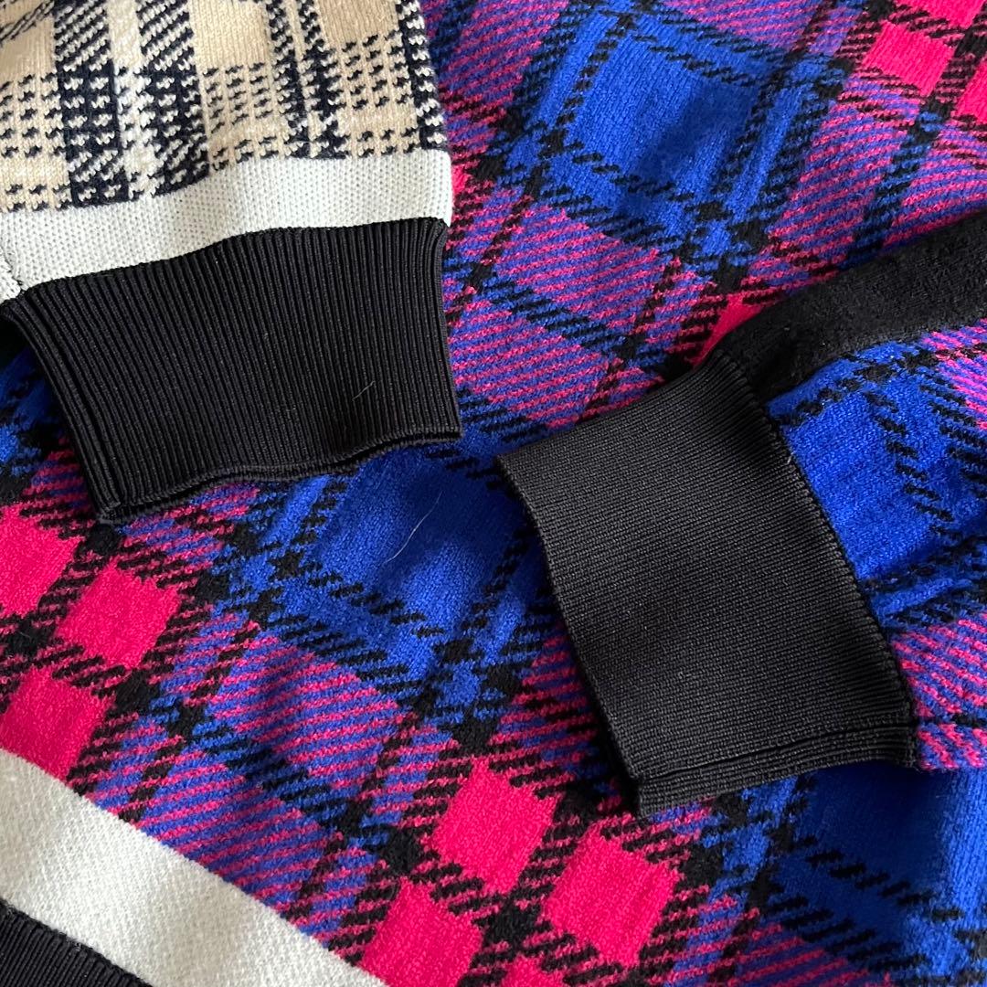 新品 パーリーゲイツ マルチチェック柄 クルーネックニット セーター