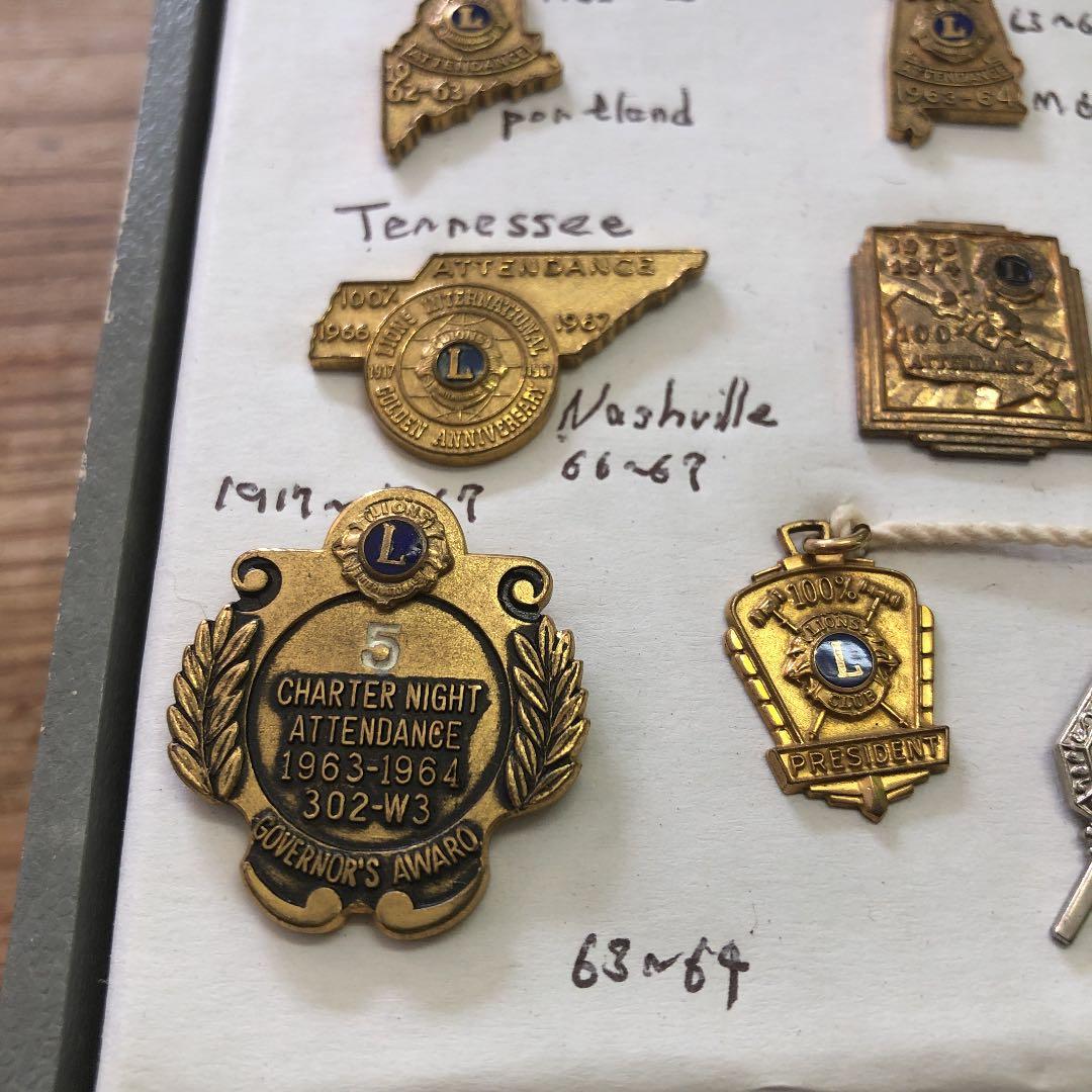 非売品　州の形　アメリカのライオンズクラブの古い無欠席記念バッジ他