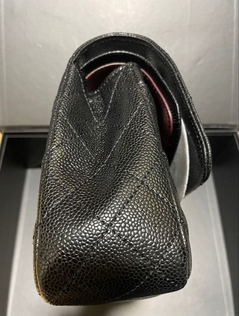 CHANEL ダブルチェーン　フラップ　キャビアスキンシルバー