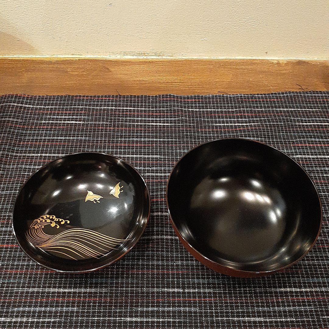 【Z029】漆器　輪島塗り　波千鳥蒔絵　煮物椀 5個セット