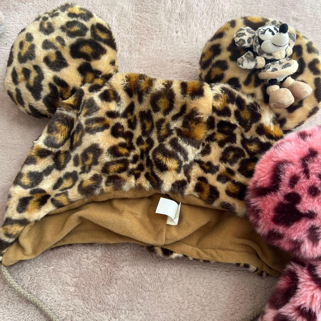 ディズニー ファンキャップ ミニー ヒョウ柄 ピンク 平成 廃盤 レア2点セット