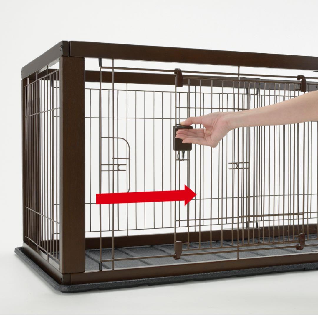 Richell リッチェル 木製スライドペットサークル ワイド ダークブラウン