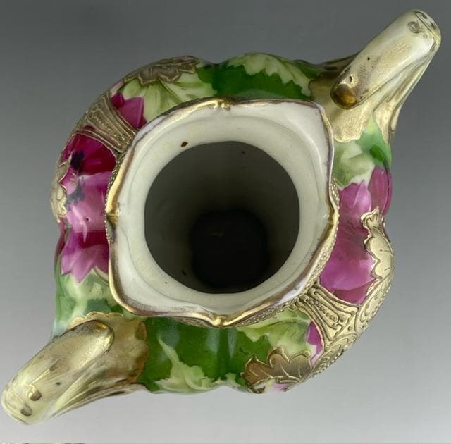 【大型】オールドニッポン 約30㎝ 芥子紋花瓶 アールヌーボー 金盛り ポピー