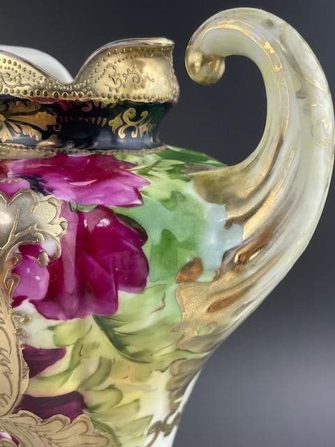 【大型】オールドニッポン 約30㎝ 芥子紋花瓶 アールヌーボー 金盛り ポピー