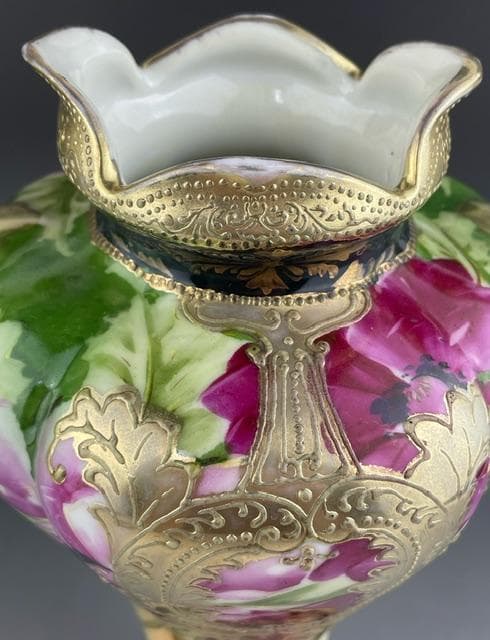 【大型】オールドニッポン 約30㎝ 芥子紋花瓶 アールヌーボー 金盛り ポピー