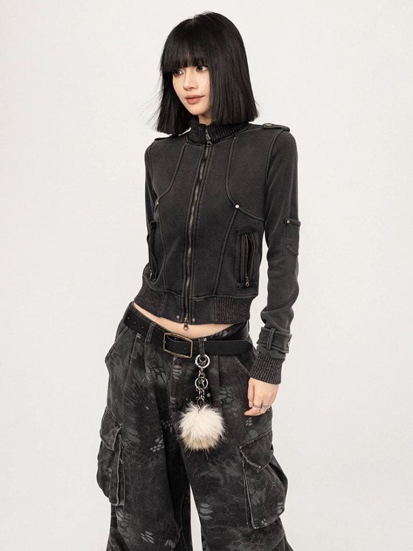 OCTTFLAB デニムジャケット y2k 韓国 opium ブラック モード