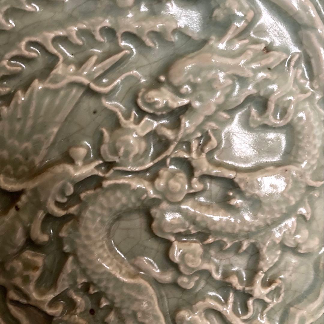 龍泉窯　天龍寺青磁鳳凰龍文大皿