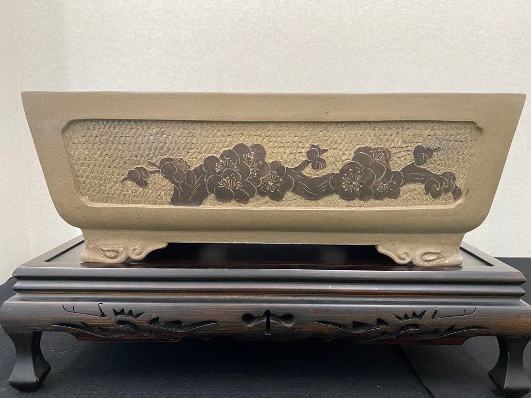 盆栽鉢　額面絵入盆栽鉢　長方鉢