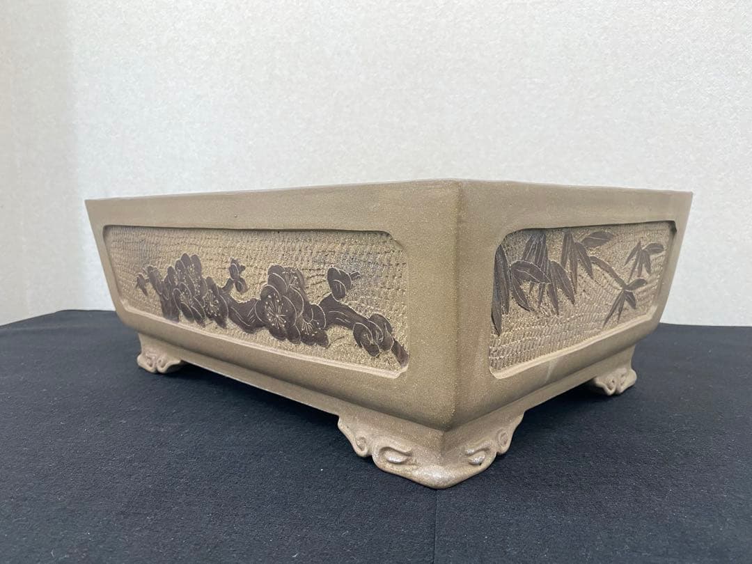 盆栽鉢　額面絵入盆栽鉢　長方鉢