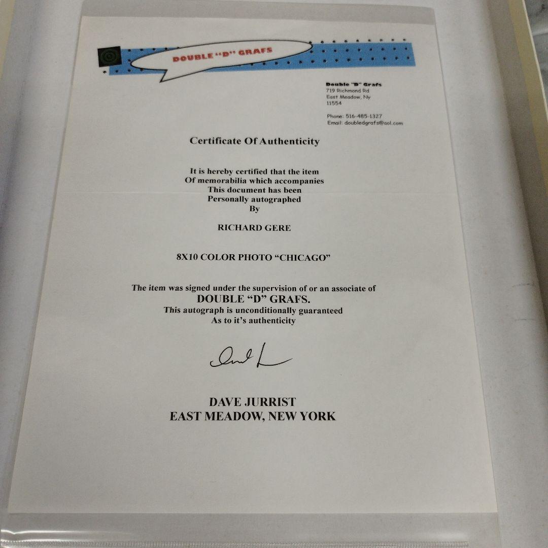 映画 シカゴ　リチャード・ギア　直筆サイン入り8Ｘ10 フォト　証明書付き