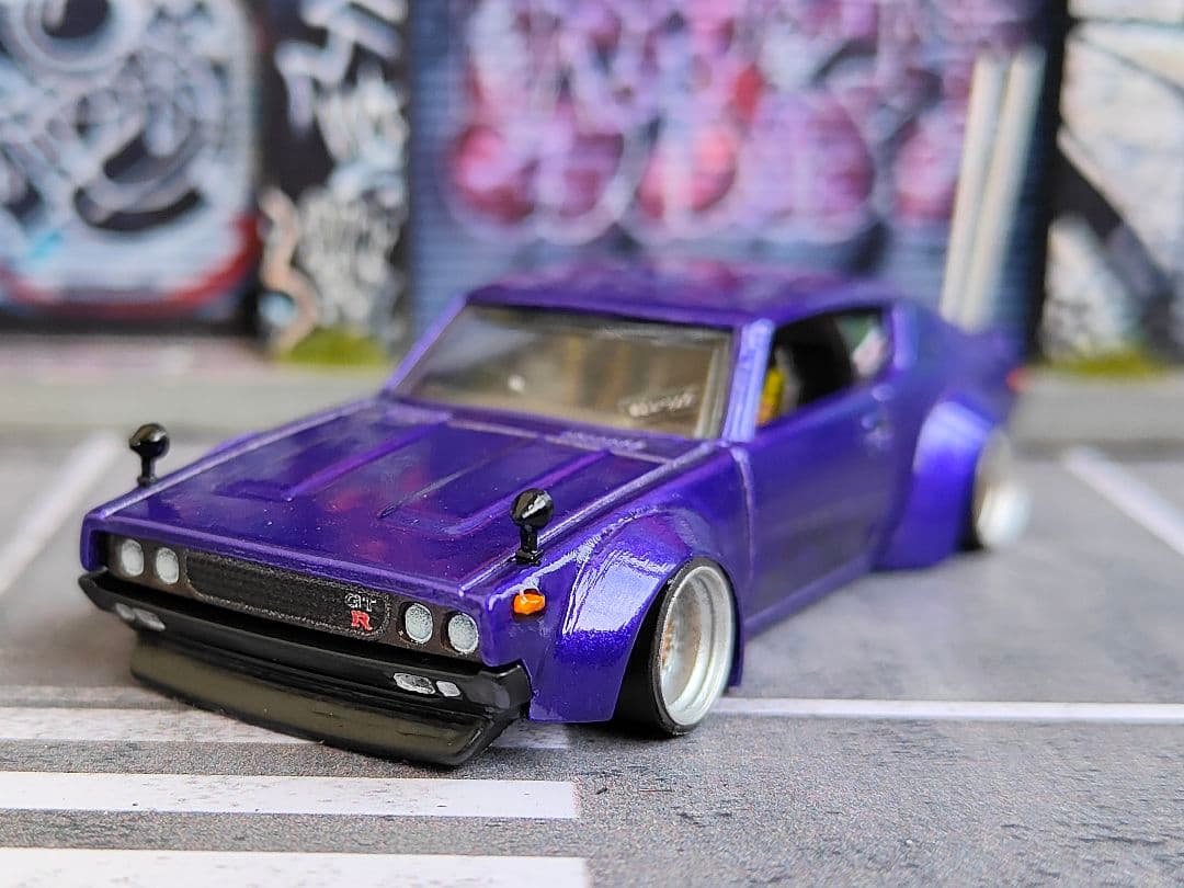 ホットウィールカスタム GTR ケンメリ オーバーフェンダー☆紫☆トミカ改造