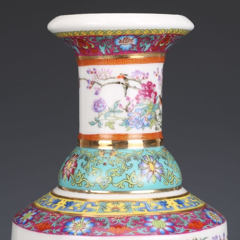 景徳鎮 陶磁花瓶 琺瑯粉彩花鳥賞瓶 装飾品 現代工芸品 美術品 置物