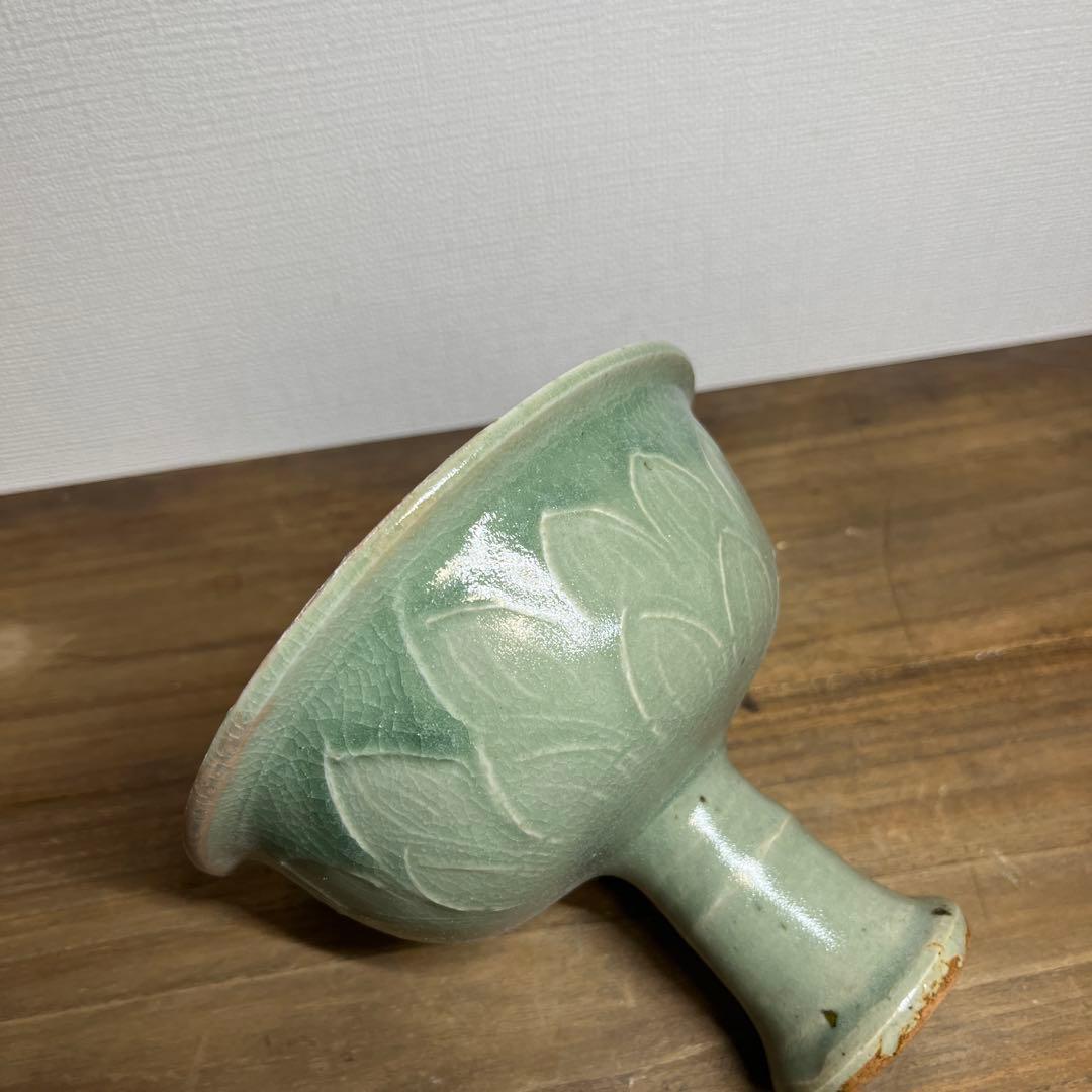 明時代　龍泉窯　青磁高足馬上杯　明