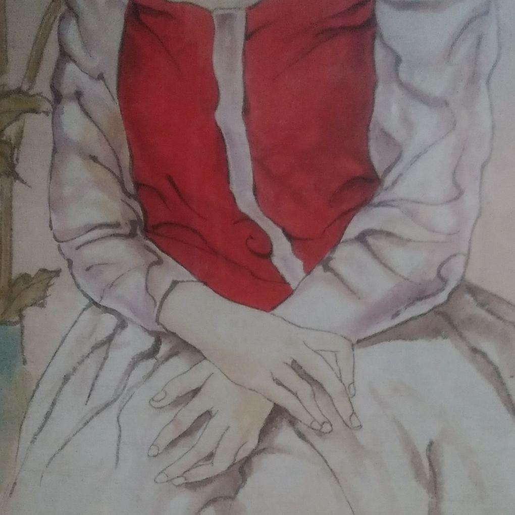 バラと少女 パステル画