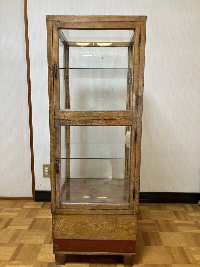 レトロ商品　アンティークガラスケース 木製商品ケース　4段ケース