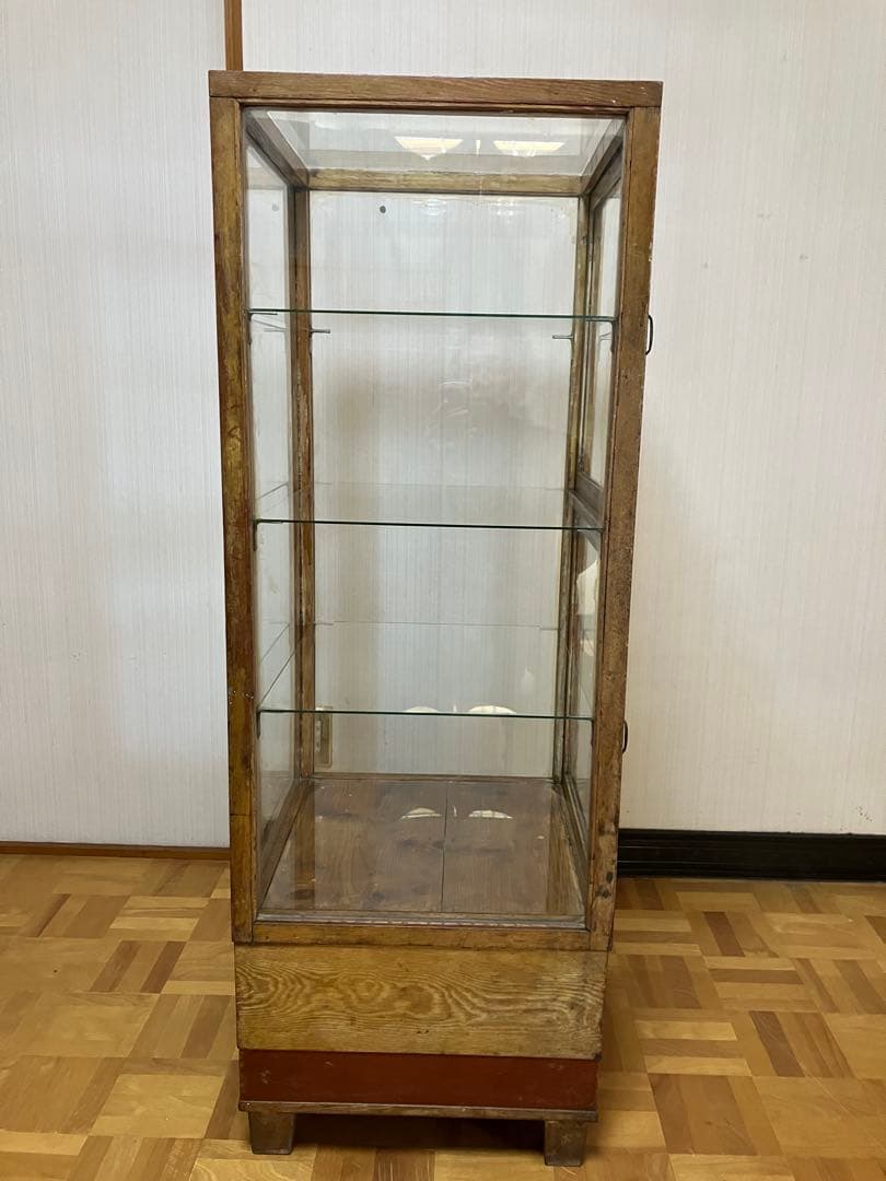 レトロ商品　アンティークガラスケース 木製商品ケース　4段ケース