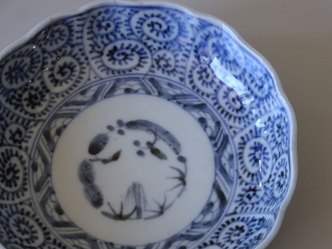 江戸時代　後期　古伊万里　松竹梅　蛸唐草文　膾皿　5客　なます皿　向付　取皿