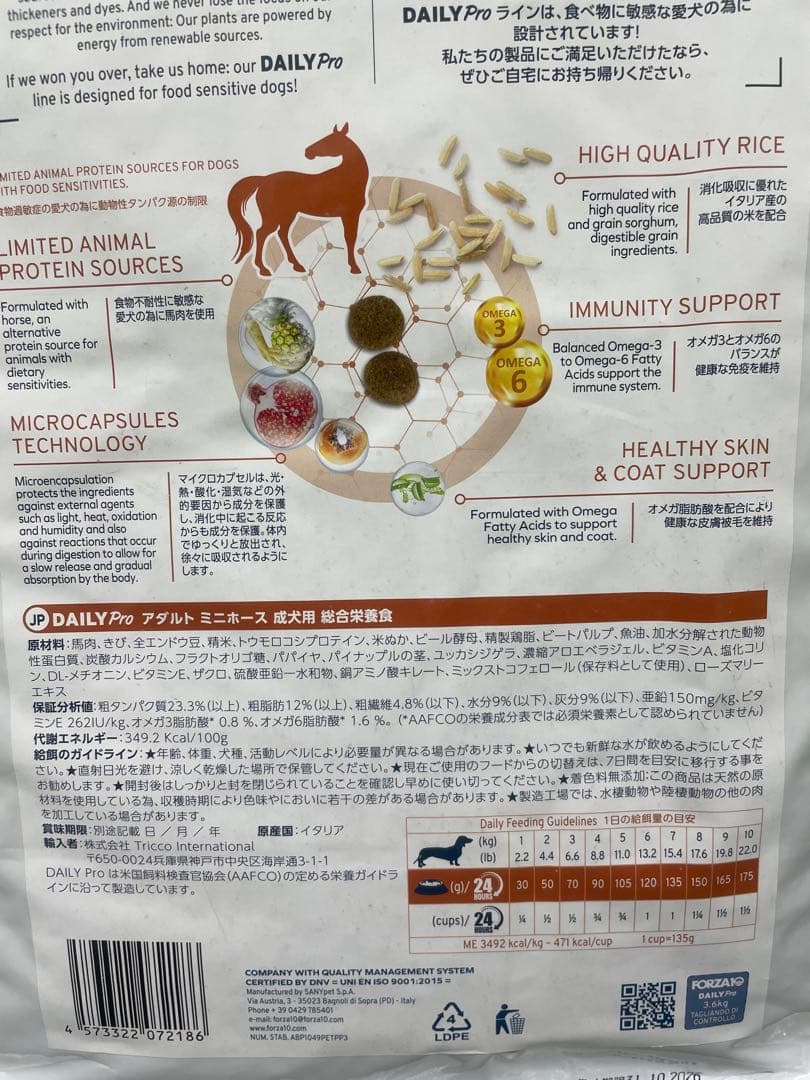 フォルツァ10 アダルト　ミニ　ホース　3.6kg馬肉　アレルギー　おなか　皮膚