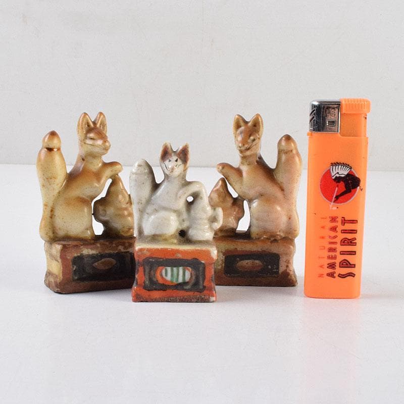 陶器製　色絵金彩　お稲荷さん　狐　3点まとめて　C　R9213