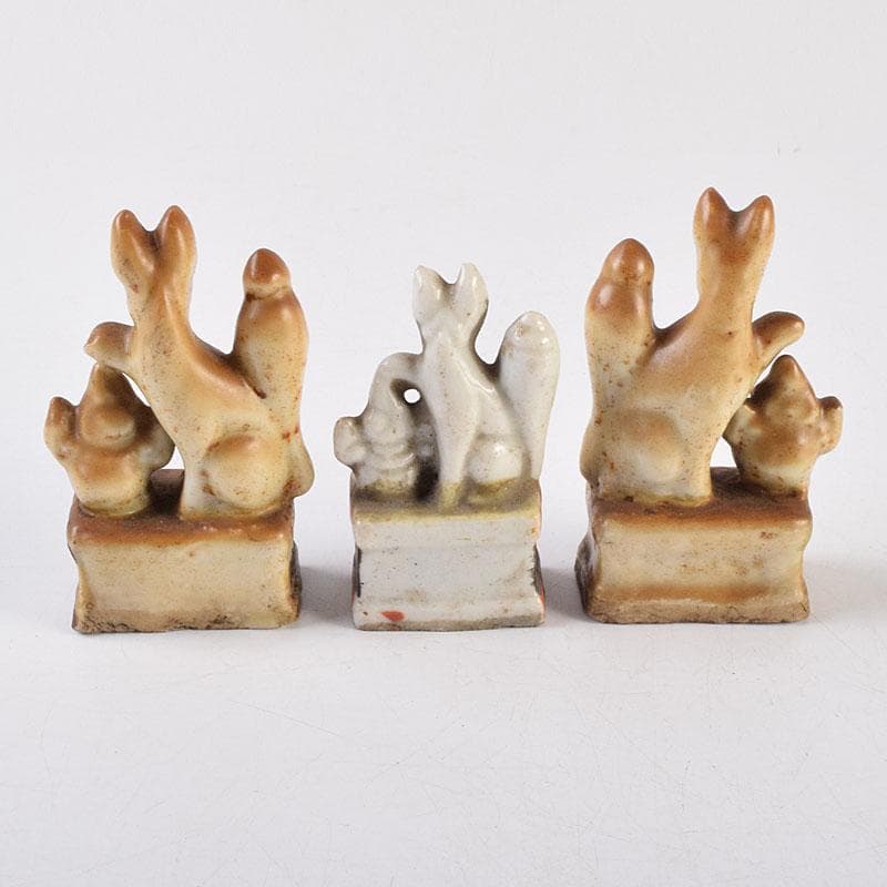 陶器製　色絵金彩　お稲荷さん　狐　3点まとめて　C　R9213