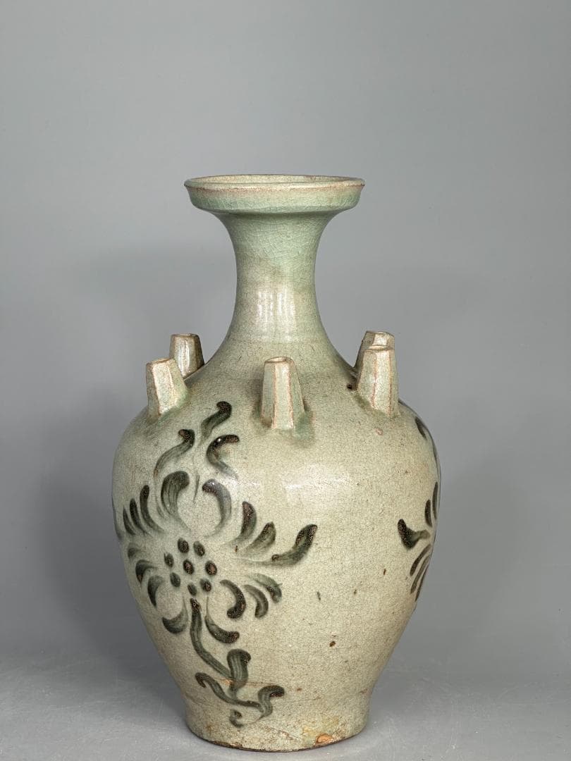 韓国美術　　高麗青磁　鉄絵花卉文六孔瓶　花瓶　華道具　古物 骨董　李朝　古朝鮮